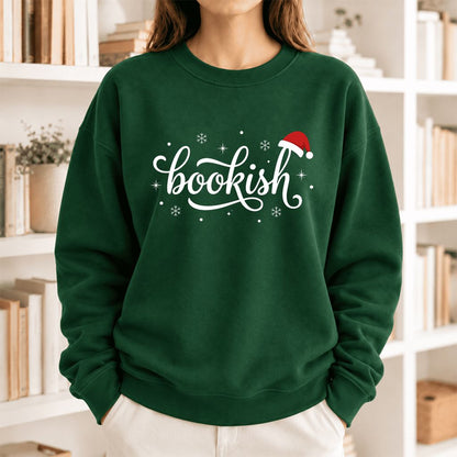 Snowy Bookish Softstyle Sweatshirt | Christmas Reader Gift Forest Green