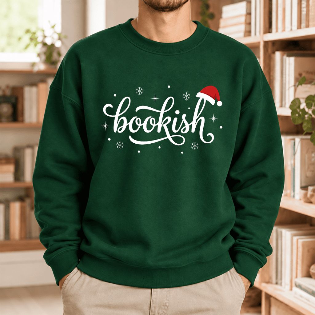Snowy Bookish Softstyle Sweatshirt | Christmas Reader Gift Forest Green