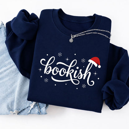 Snowy Bookish Softstyle Sweatshirt | Christmas Reader Gift Navy