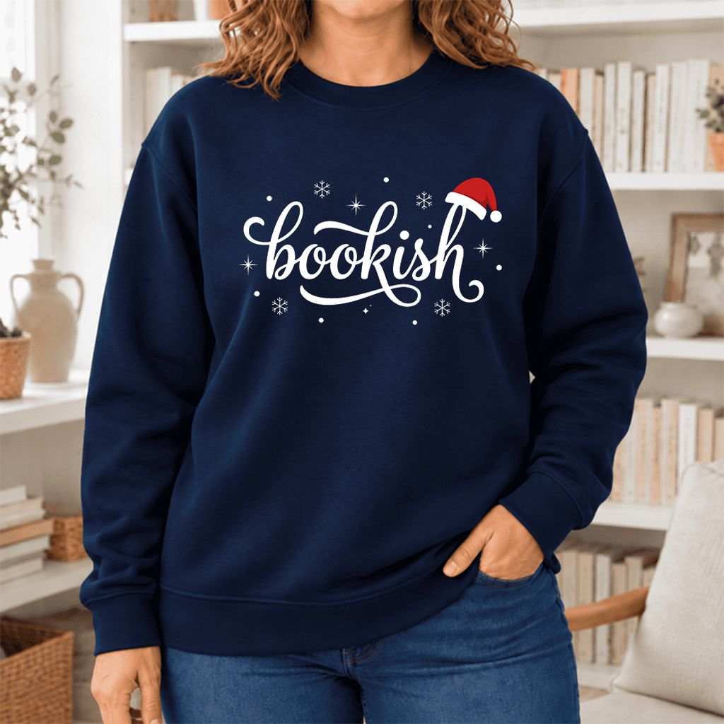 Snowy Bookish Softstyle Sweatshirt | Christmas Reader Gift Navy