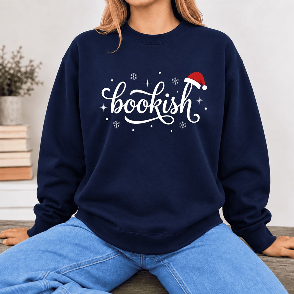 Snowy Bookish Softstyle Sweatshirt | Christmas Reader Gift Navy