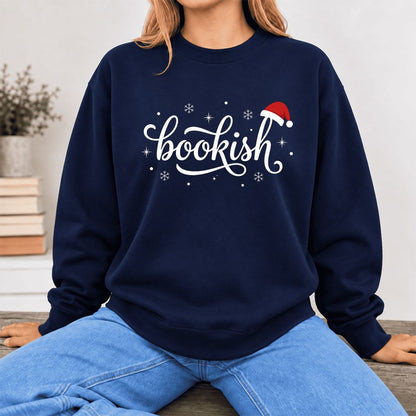 Snowy Bookish Softstyle Sweatshirt | Christmas Reader Gift Navy