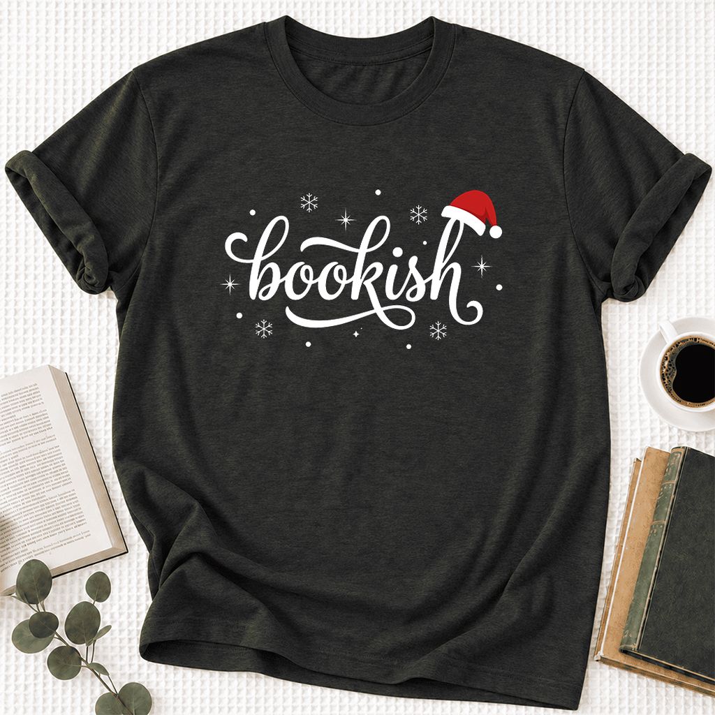 Snowy Bookish Ultra-Soft Cotton T-Shirt | Christmas Reader Gift Black Heather