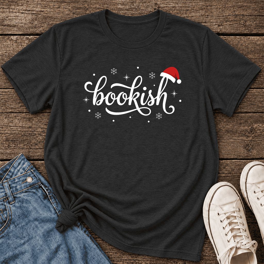Snowy Bookish Ultra-Soft Cotton T-Shirt | Christmas Reader Gift Black Heather