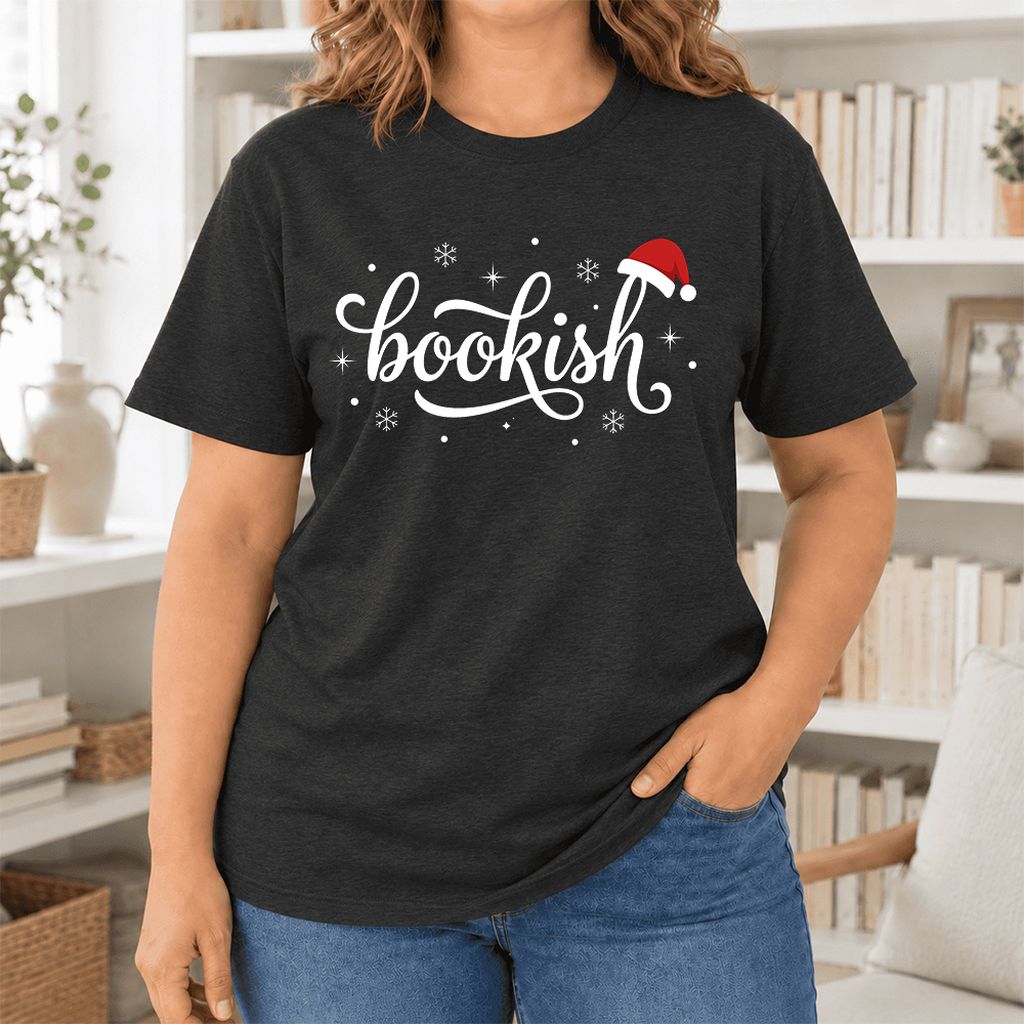 Snowy Bookish Ultra-Soft Cotton T-Shirt | Christmas Reader Gift Black Heather