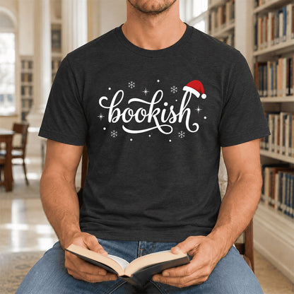 Snowy Bookish Ultra-Soft Cotton T-Shirt | Christmas Reader Gift Black Heather