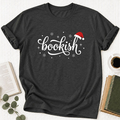 Snowy Bookish Ultra-Soft Cotton T-Shirt | Christmas Reader Gift Dark Grey Heather