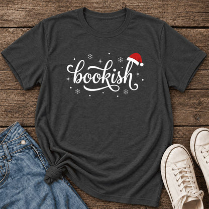 Snowy Bookish Ultra-Soft Cotton T-Shirt | Christmas Reader Gift Dark Grey Heather