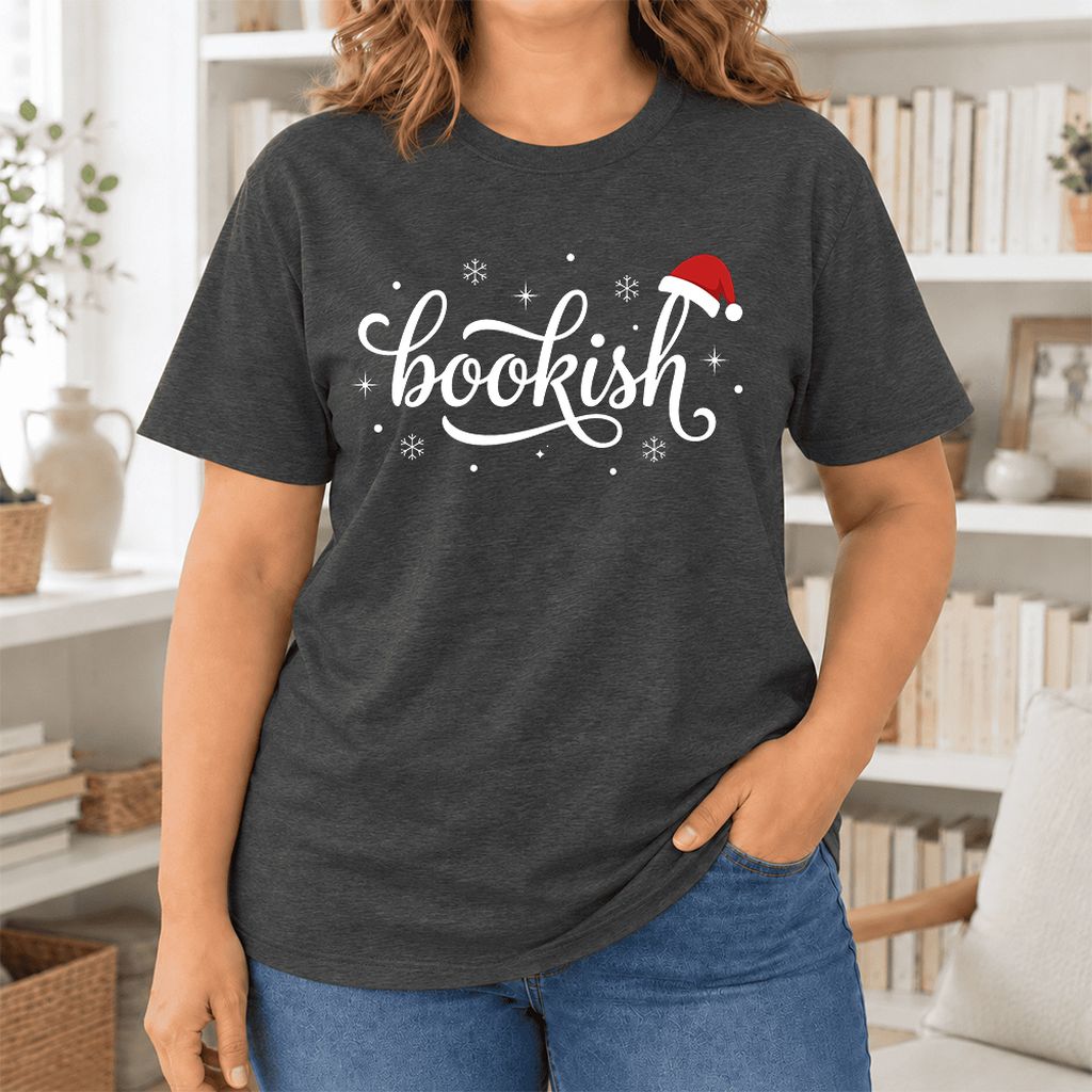Snowy Bookish Ultra-Soft Cotton T-Shirt | Christmas Reader Gift Dark Grey Heather