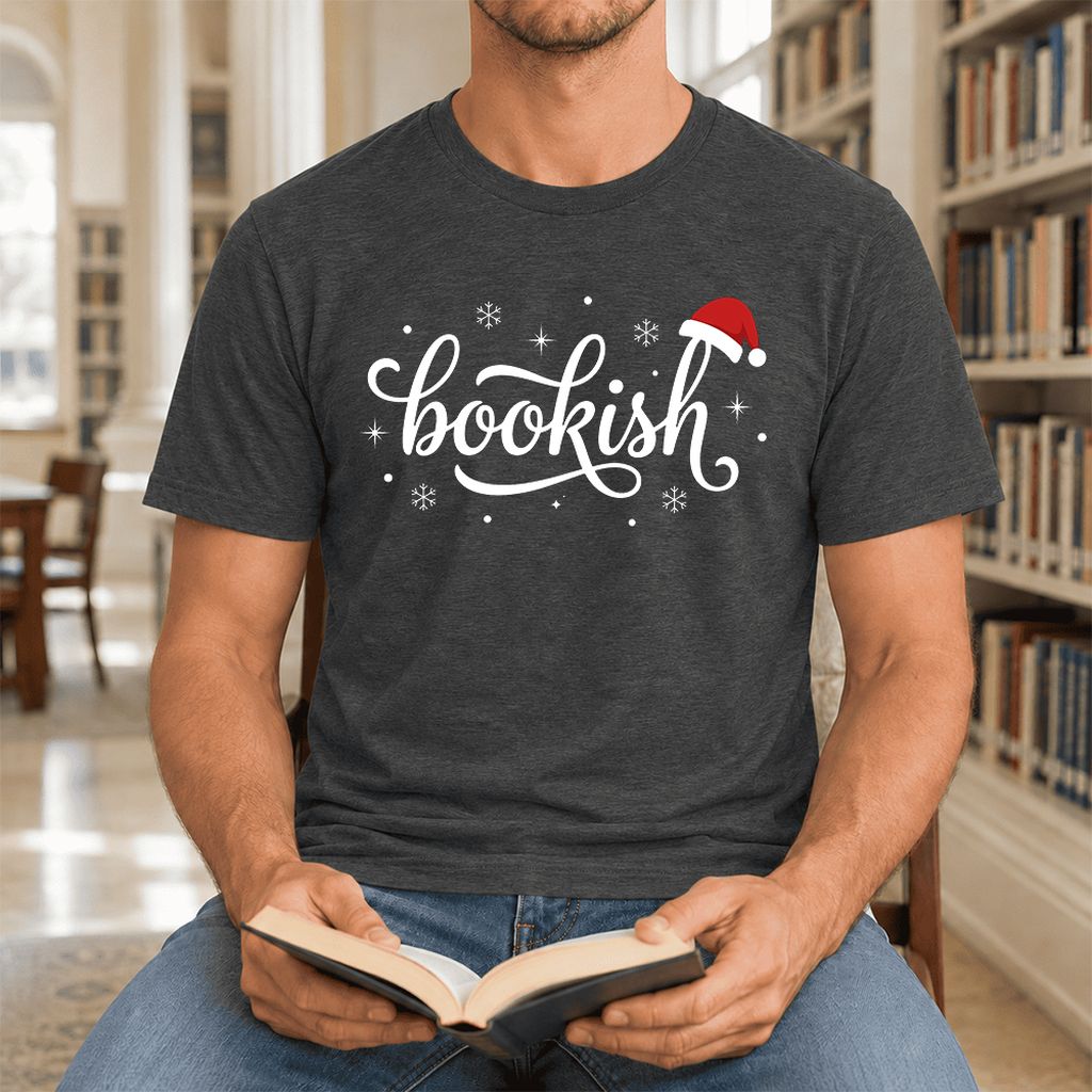 Snowy Bookish Ultra-Soft Cotton T-Shirt | Christmas Reader Gift Dark Grey Heather