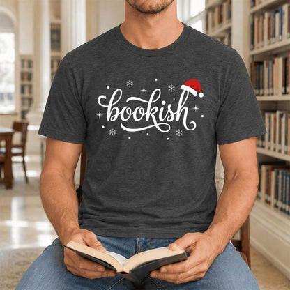 Snowy Bookish Ultra-Soft Cotton T-Shirt | Christmas Reader Gift Dark Grey Heather
