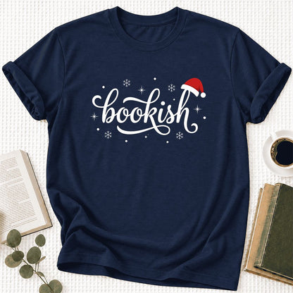 Snowy Bookish Ultra-Soft Cotton T-Shirt | Christmas Reader Gift Navy