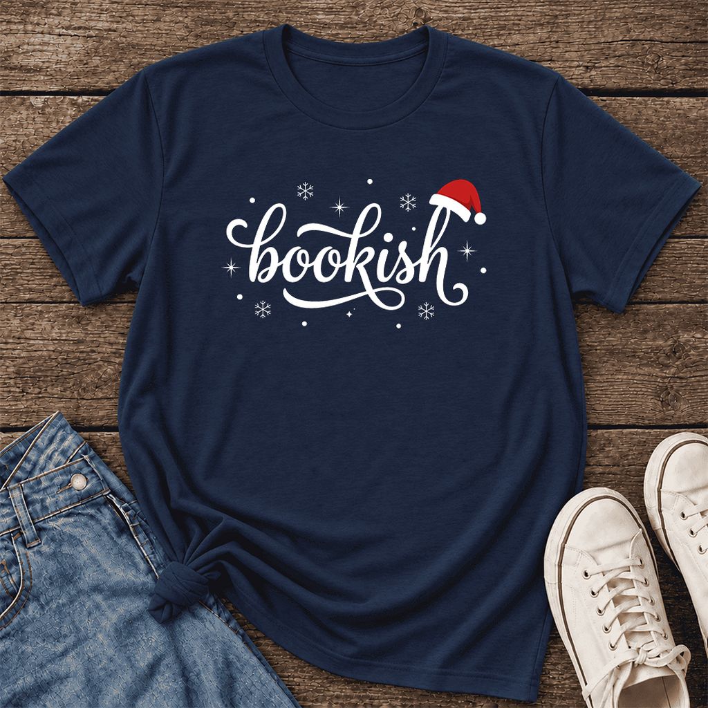 Snowy Bookish Ultra-Soft Cotton T-Shirt | Christmas Reader Gift Navy