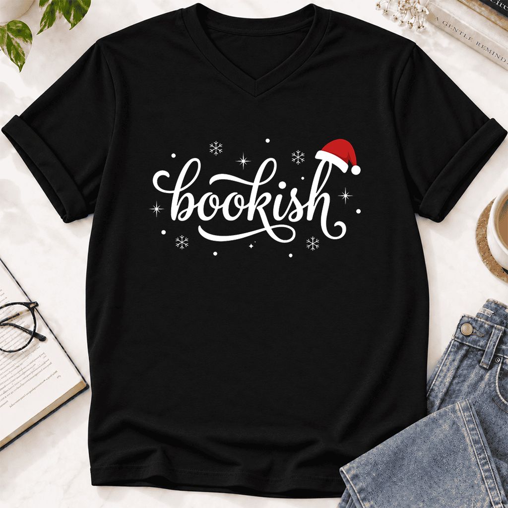Snowy Bookish Ultra-Soft V-Neck | Christmas Reader Gift Black