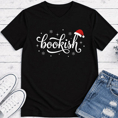 Snowy Bookish Ultra-Soft V-Neck | Christmas Reader Gift Black