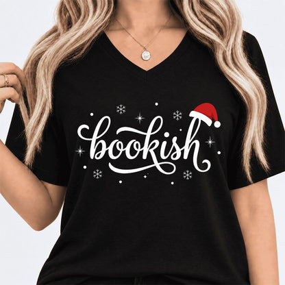 Snowy Bookish Ultra-Soft V-Neck | Christmas Reader Gift Black