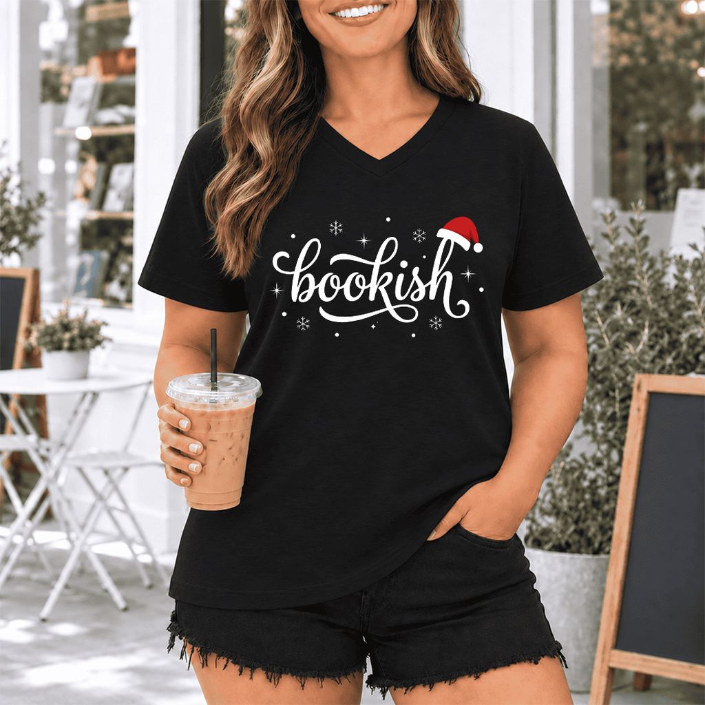 Snowy Bookish Ultra-Soft V-Neck | Christmas Reader Gift Black
