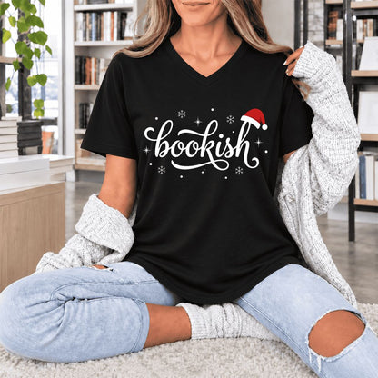 Snowy Bookish Ultra-Soft V-Neck | Christmas Reader Gift Black