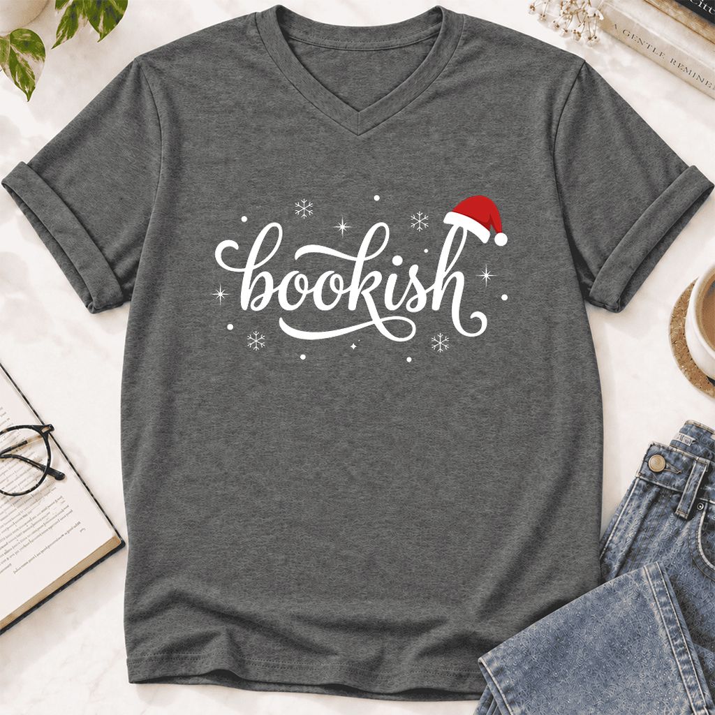 Snowy Bookish Ultra-Soft V-Neck | Christmas Reader Gift Deep Heather