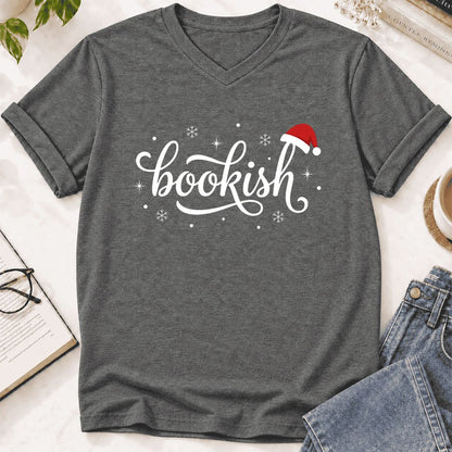 Snowy Bookish Ultra-Soft V-Neck | Christmas Reader Gift Deep Heather