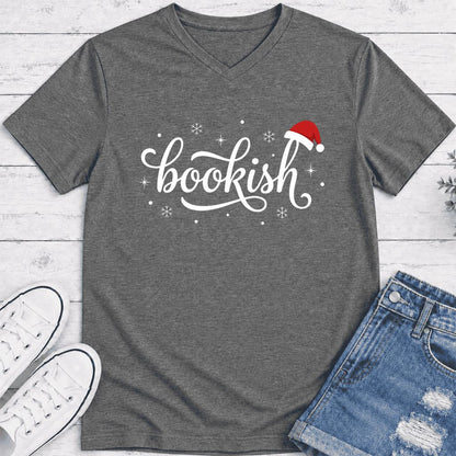 Snowy Bookish Ultra-Soft V-Neck | Christmas Reader Gift Deep Heather