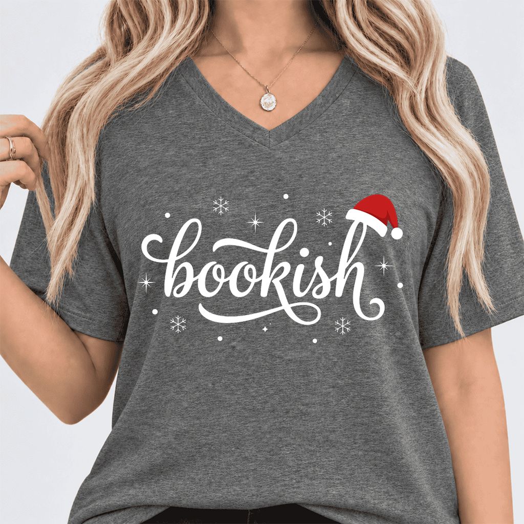 Snowy Bookish Ultra-Soft V-Neck | Christmas Reader Gift Deep Heather