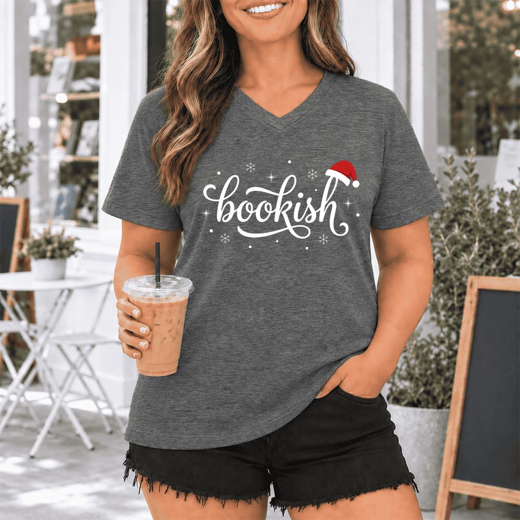Snowy Bookish Ultra-Soft V-Neck | Christmas Reader Gift Deep Heather