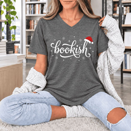 Snowy Bookish Ultra-Soft V-Neck | Christmas Reader Gift Deep Heather