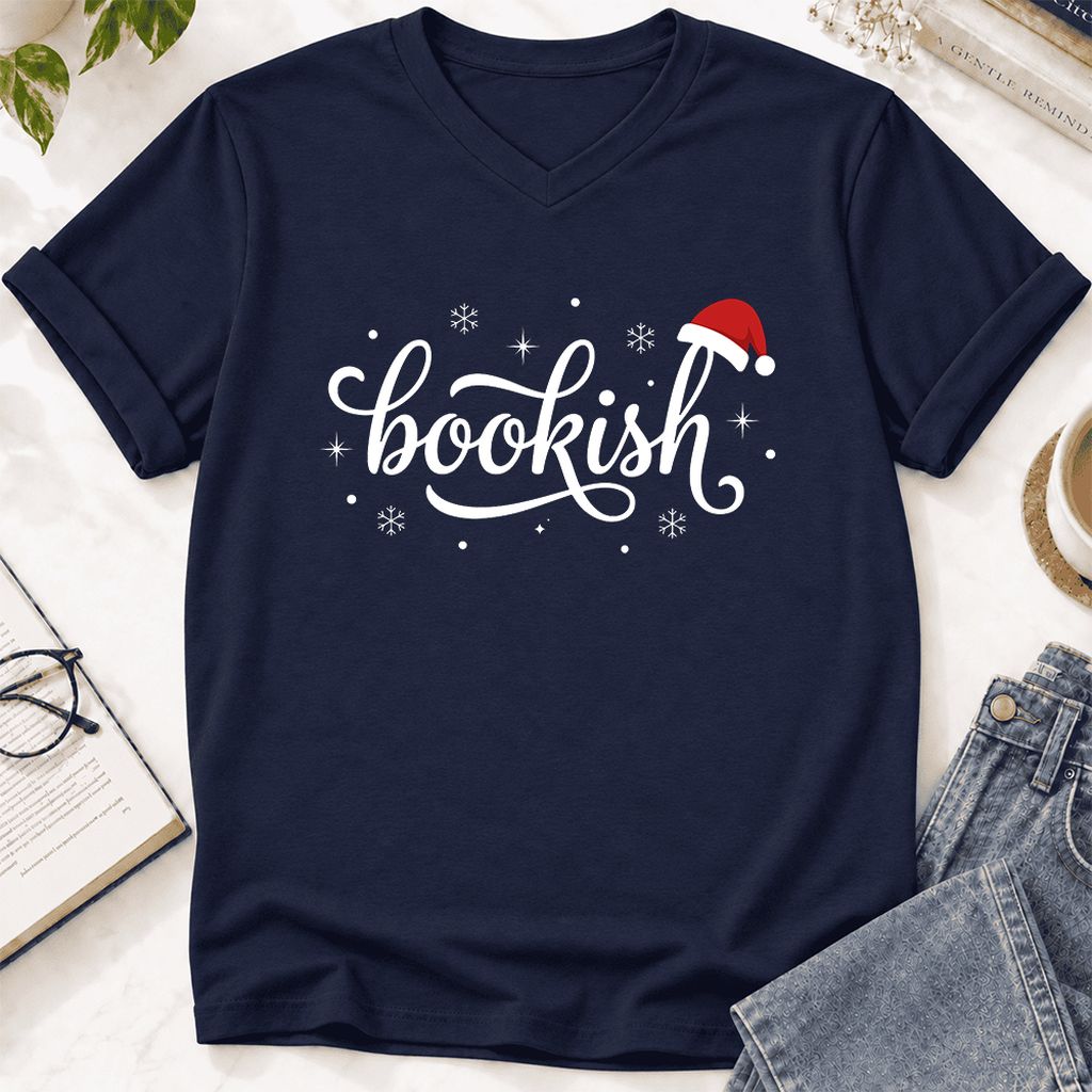 Snowy Bookish Ultra-Soft V-Neck | Christmas Reader Gift Navy