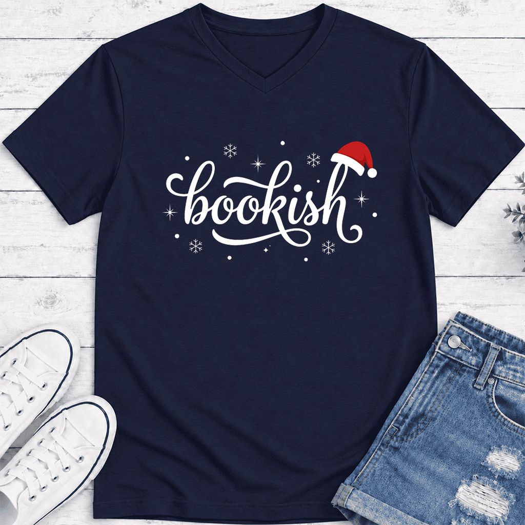Snowy Bookish Ultra-Soft V-Neck | Christmas Reader Gift Navy