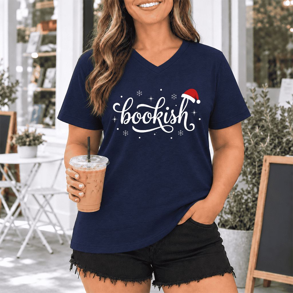 Snowy Bookish Ultra-Soft V-Neck | Christmas Reader Gift Navy