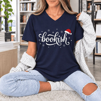 Snowy Bookish Ultra-Soft V-Neck | Christmas Reader Gift Navy