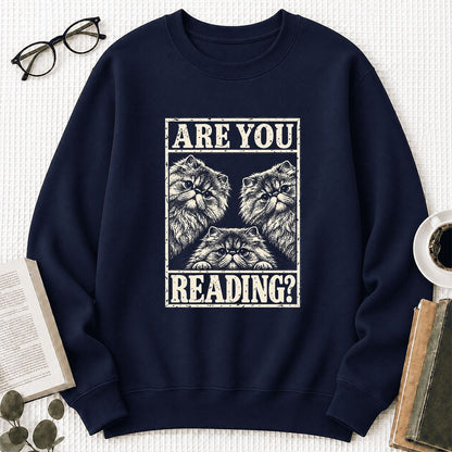 Are You Reading Persian Printed Sweatshirt | Cat Lover Reader Gift Navy