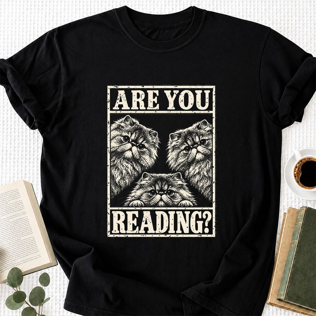 Are You Reading Persian Printed T-Shirt | Cat Lover Reader Gift Black