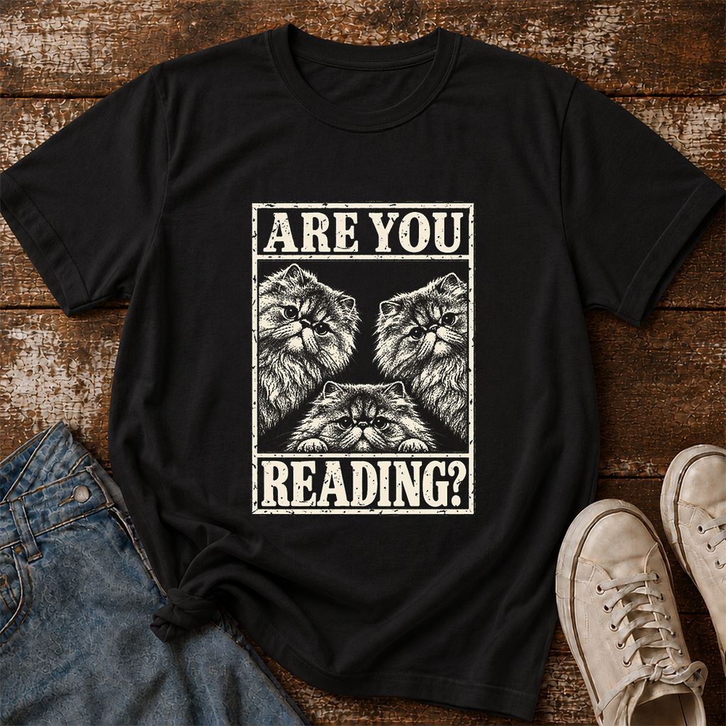 Are You Reading Persian Printed T-Shirt | Cat Lover Reader Gift Black