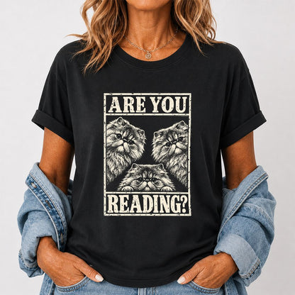 Are You Reading Persian Printed T-Shirt | Cat Lover Reader Gift Black