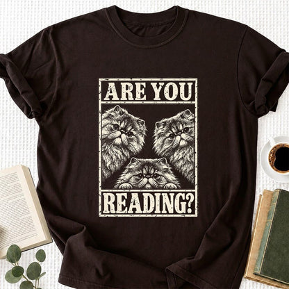 Are You Reading Persian Printed T-Shirt | Cat Lover Reader Gift Dark Chocolate
