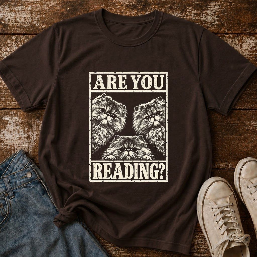 Are You Reading Persian Printed T-Shirt | Cat Lover Reader Gift Dark Chocolate