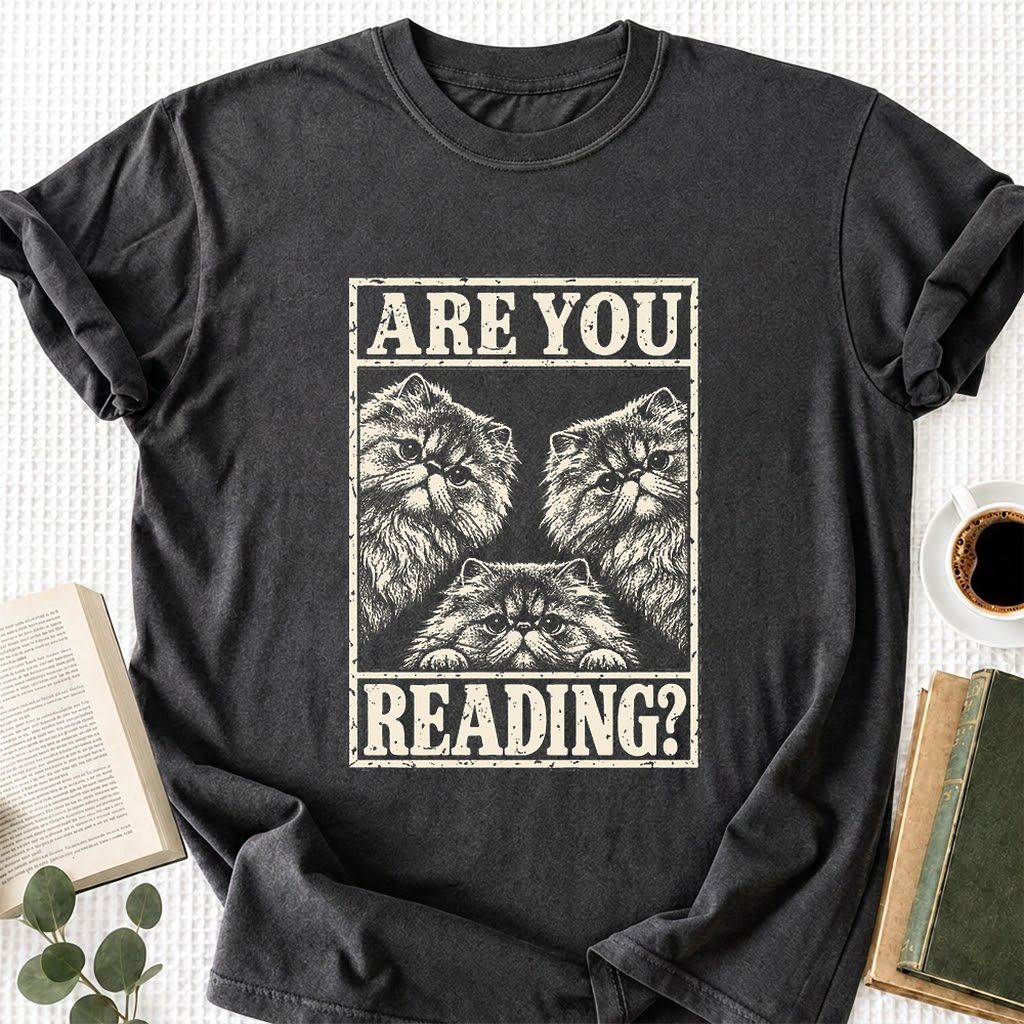 Are You Reading Persian Printed T-Shirt | Cat Lover Reader Gift Dark Heather