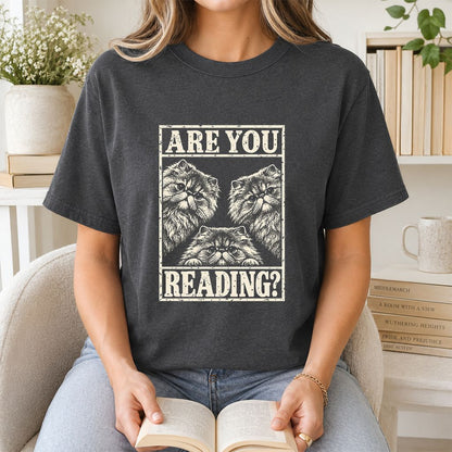 Are You Reading Persian Printed T-Shirt | Cat Lover Reader Gift Dark Heather