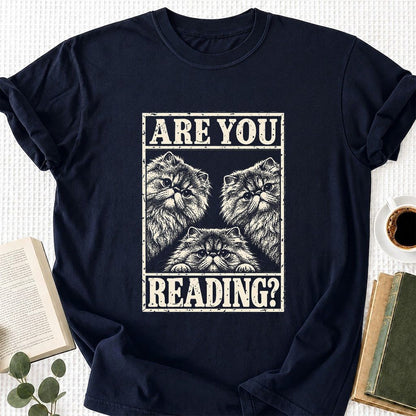 Are You Reading Persian Printed T-Shirt | Cat Lover Reader Gift Navy