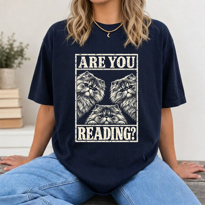 Are You Reading Persian Printed T-Shirt | Cat Lover Reader Gift Navy