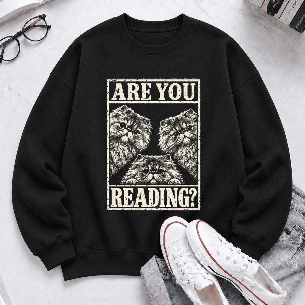 Are You Reading Persian Softstyle Sweatshirt | Cat Lover Reader Gift Black