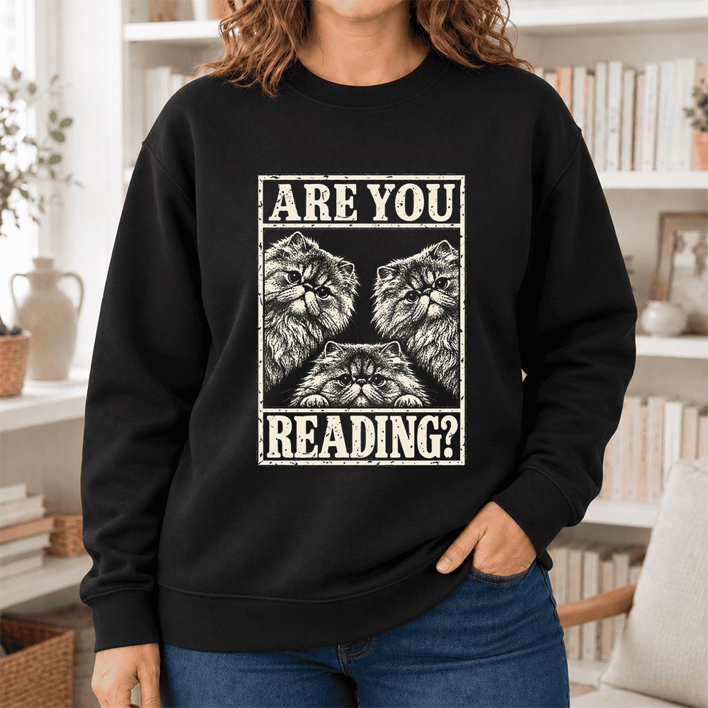 Are You Reading Persian Softstyle Sweatshirt | Cat Lover Reader Gift Black