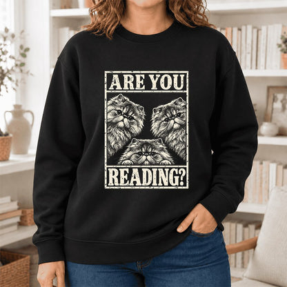 Are You Reading Persian Softstyle Sweatshirt | Cat Lover Reader Gift Black