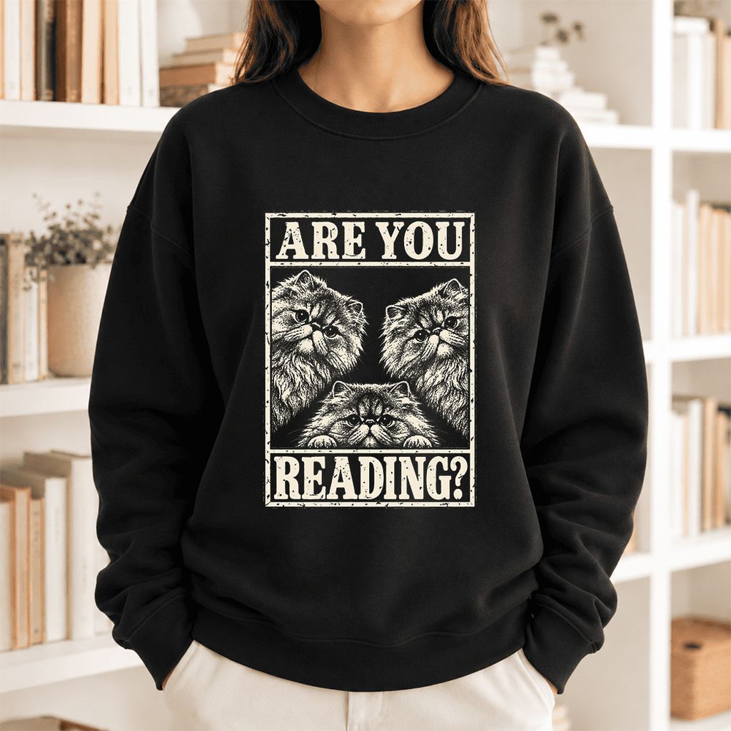 Are You Reading Persian Softstyle Sweatshirt | Cat Lover Reader Gift Black