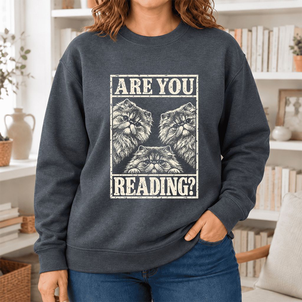 Are You Reading Persian Softstyle Sweatshirt | Cat Lover Reader Gift Dark Heather