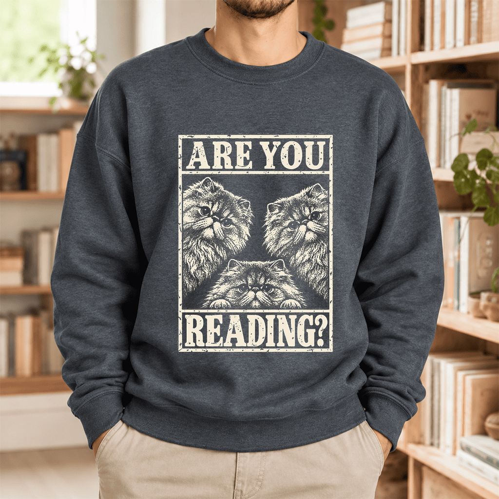 Are You Reading Persian Softstyle Sweatshirt | Cat Lover Reader Gift Dark Heather