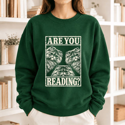 Are You Reading Persian Softstyle Sweatshirt | Cat Lover Reader Gift Forest Green