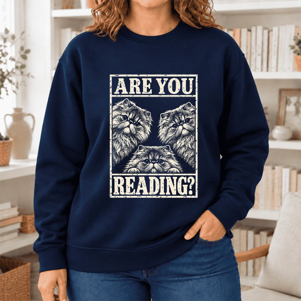 Are You Reading Persian Softstyle Sweatshirt | Cat Lover Reader Gift Navy